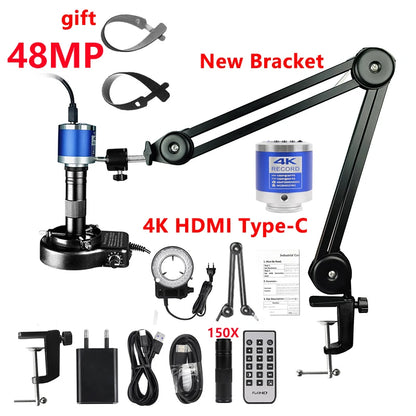 4K 48MP HDMI TYPE-C Microscope With 360° Adjustable Arm, 0-150X Magnification for Electronics Repair  EU/US/MX/Brazil Warehouse