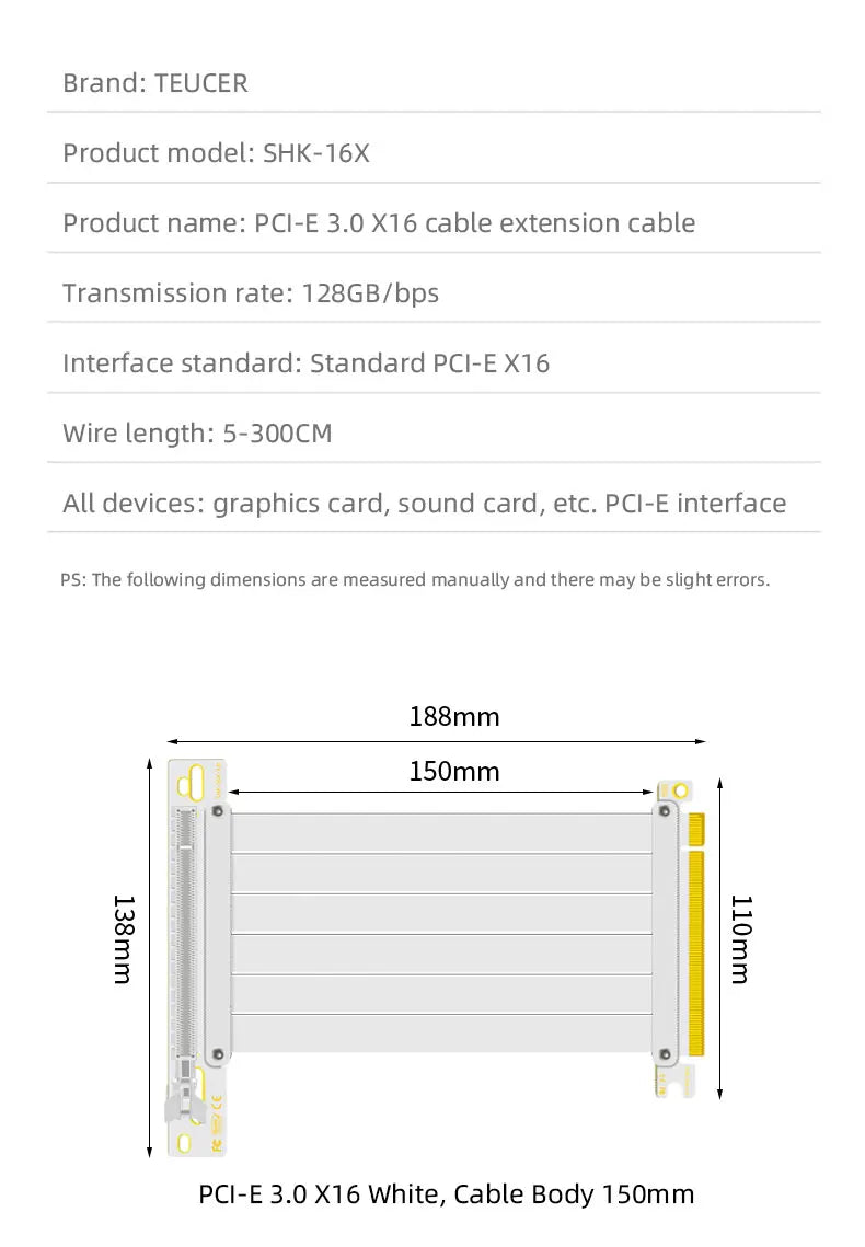 TEUCER PCI-E 4.0 X16 Riser Cable Video Card EMI Shielded High-Speed Flexible Extender PCI Express Gen 4 GPU Extension Cord