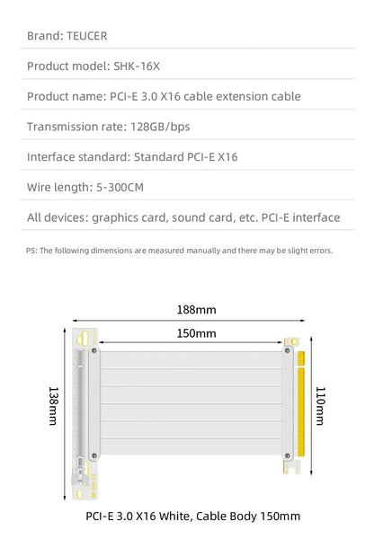 TEUCER PCI-E 4.0 X16 Riser Cable Video Card EMI Shielded High-Speed Flexible Extender PCI Express Gen 4 GPU Extension Cord