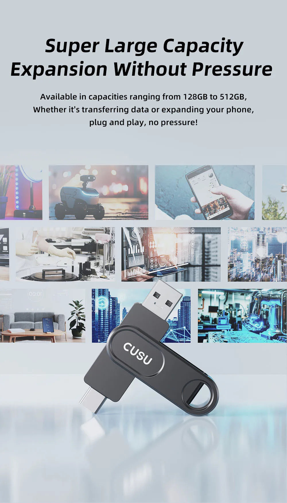 CUSU USB 3.2 Solid State Pen Drive 128GB 256GB 512GB 520MB/s Type C USB Flash Drive Free Shipping Item for Laptop Phone