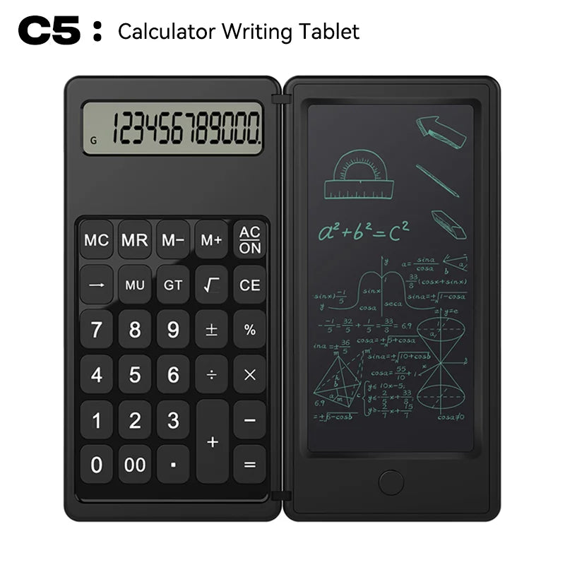 Solar Powered Scientific Calculator & 6 Inch Writing Tablet Foldable 10 Digit LCD Display For Office Student Teachers Accountant