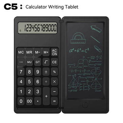Solar Powered Scientific Calculator & 6 Inch Writing Tablet Foldable 10 Digit LCD Display For Office Student Teachers Accountant