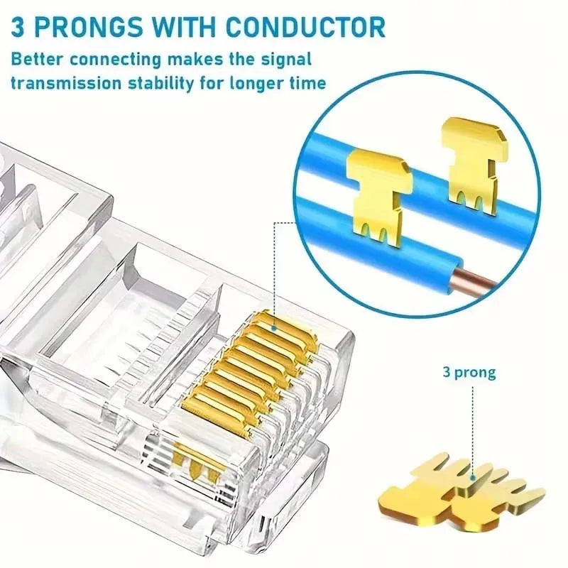 50 PCs RJ45 Connector Connector Network Unshielded RJ45 Perforated Crystal Head Network Cable