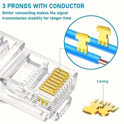 50 PCs RJ45 Connector Connector Network Unshielded RJ45 Perforated Crystal Head Network Cable