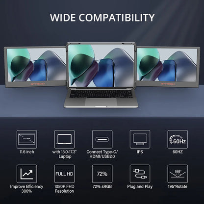 GTMEDIA MATE X Portable Dual Screen Monitor Laptop Screen Extender for 13-17.3" Laptop, 60Hz Refresh Rate, 178° Viewing Angle