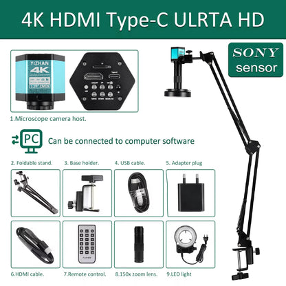 YIZHAN 48MP 4K Electronics Soldering Microscope FULL HD 1080P HDMI Camera USB Software 1-150x Lens Stand Shipping From Europe