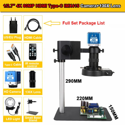 YIZHAN 130X Lens C-mount Digital Microscope for Electronics 4K 1080P HD Industrial Cameras 60MP 48MP HDMI USB VGA Repair Tools