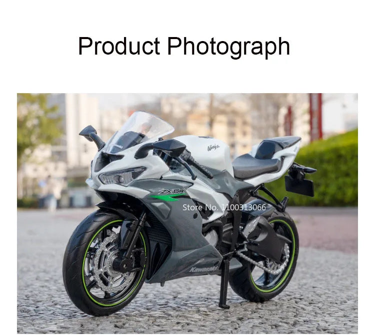 1:12 Kawasaki NIJIA ZX-6R Motorcycle Alloy Model Cars Toys Rubber Tires Wheel Shock Absorpoon Vehicle for Children Festival Gift
