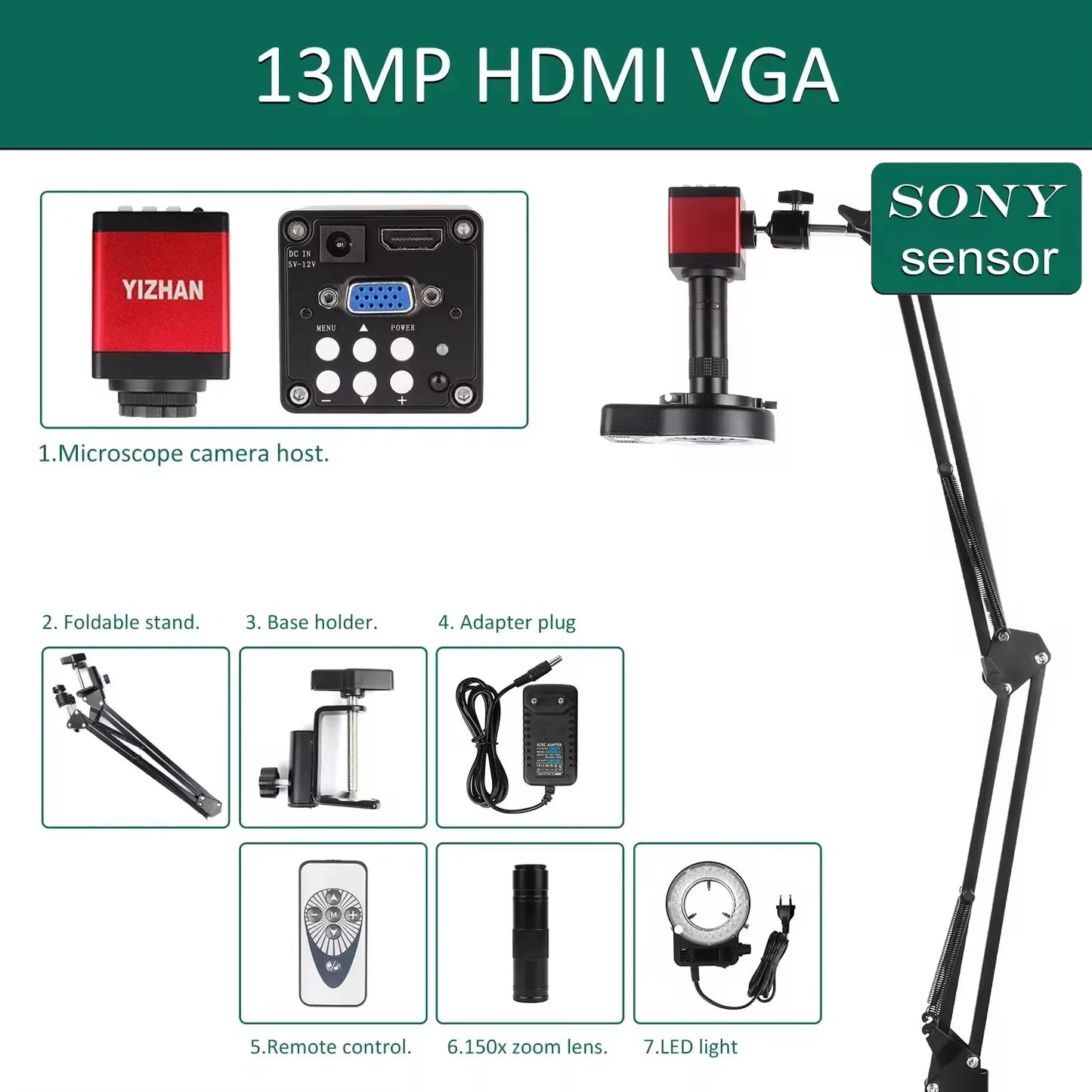 YIZHAN 48MP 4K Electronics Soldering Microscope FULL HD 1080P HDMI Camera USB Software 1-150x Lens Stand Shipping From Europe