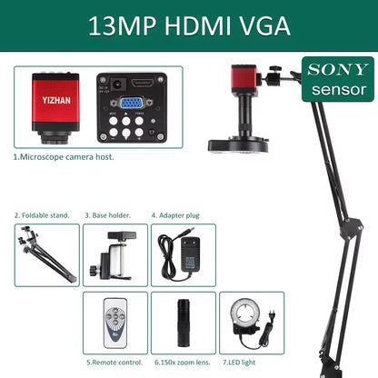 YIZHAN 48MP 4K Electronics Soldering Microscope FULL HD 1080P HDMI Camera USB Software 1-150x Lens Stand Shipping From Europe