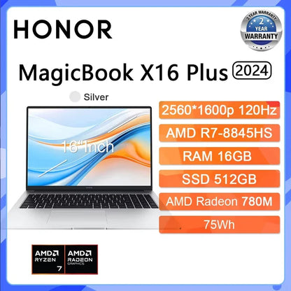New HONOR Laptop MagicBook X16 Plus 16"Inch 2.5K 120Hz AMD Ryzen R7 8845HS 16/32GB 512GB/1TB Computer PC Notebook Ultrabook