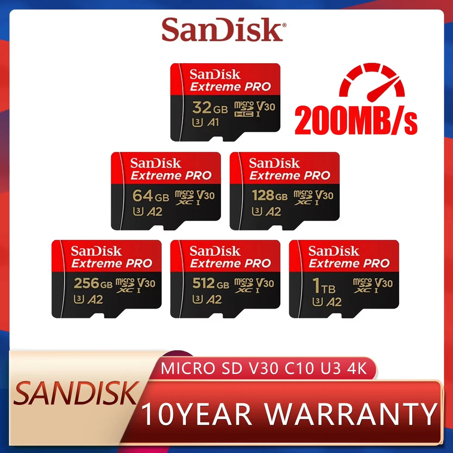 512GB Sandisk Original Memory Card 64GB 128GB EXtreme Pro Class10 UHS-I Flash Micro SD Card C10 Ultra A2 HC/SDXC Dropshipping