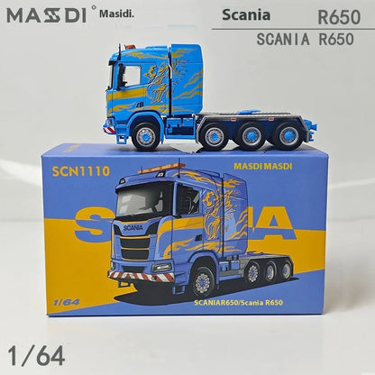 New In Stock Mesdi 1:64 Scania R650 Civilian Trailer Transport Vehicle Alloy Small Model Miniature Diecast Scania Custom Toy Gif