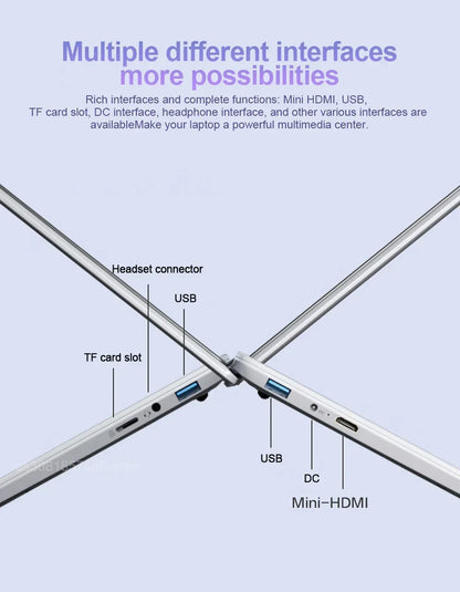 NEW 15.6" Ultra Slim Laptop 16GB RAM 2TB SSD Intel N3700 Notebook Gamer Windows11 Pro 1920*1080 Display Office Study Computer PC