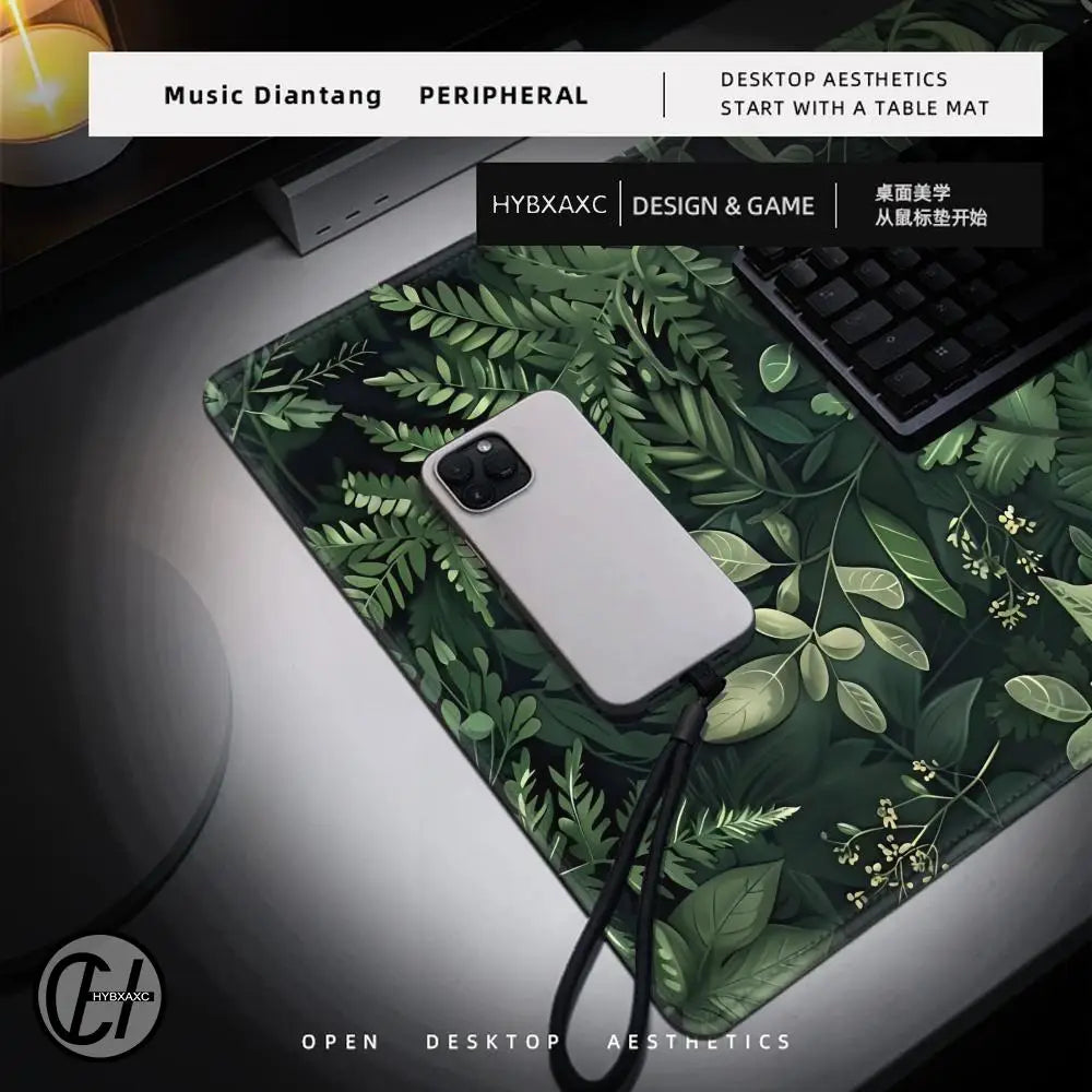 Forest Gaming Mouse Pad Vintage Floral Green Leaves Aesthetic Large Gaming Mousepad Gamer Desk Mat Nature Inspired Desk Mat