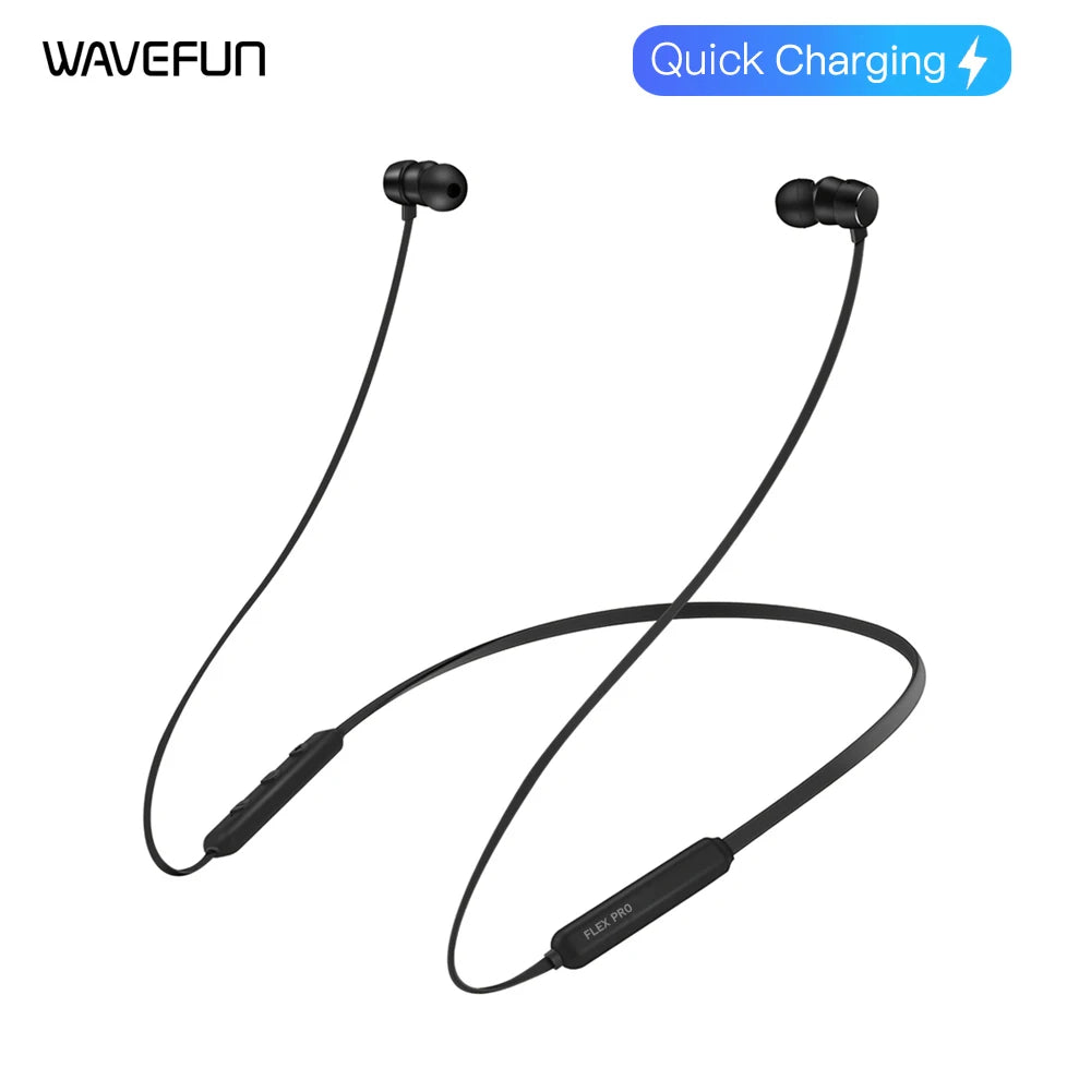 Wavefun Flex Pro Ultimate Quick Charging Bluetooth Earphone V5.3 Wireless Headphones Neckband Stereo Earbuds TWS Mode with Mic