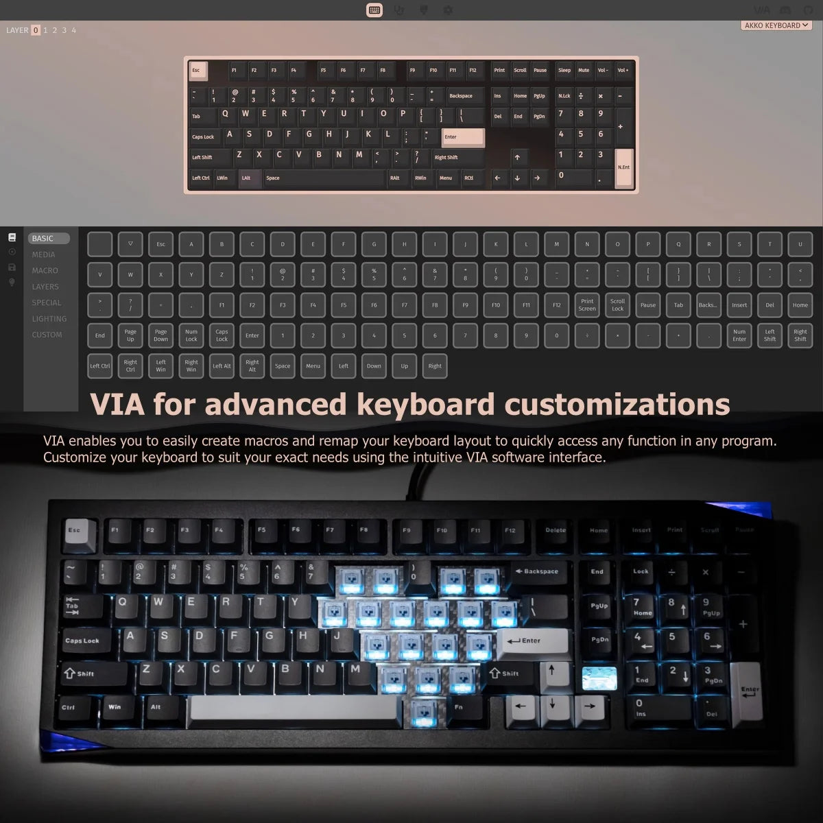 Akko Mineral 02 VIA Mechanical Keyboard/Barebone Kit Aluminum 102 Keys RGB Hot-swappable Tri-mode Wireless Custom Keyboard/Kit