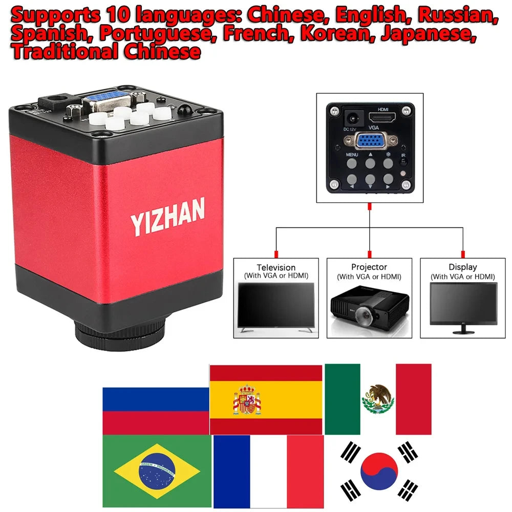YIZHAN 130X Lens C-mount Digital Microscope for Electronics 4K 1080P HD Industrial Cameras 60MP 48MP HDMI USB VGA Repair Tools