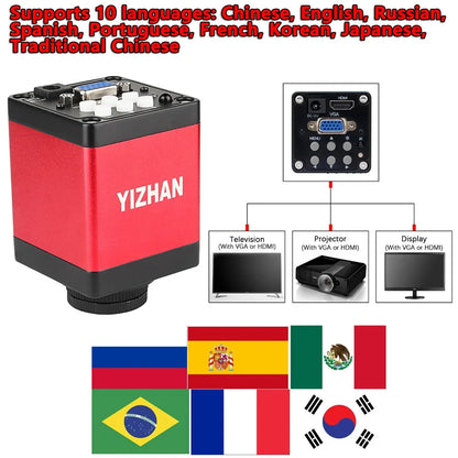 YIZHAN 130X Lens C-mount Digital Microscope for Electronics 4K 1080P HD Industrial Cameras 60MP 48MP HDMI USB VGA Repair Tools
