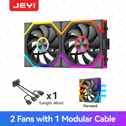 JEYI ARGB Infinity Mirror PC Fans Hydro Bearing Fan 30dB(A) 12CM cooling fan 5V3 pin PWM 800-2000RPM Forward/Reverse Blade Fan