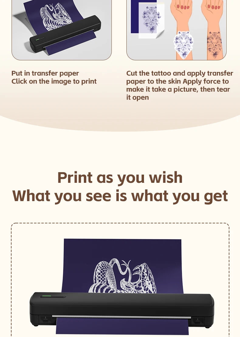 Mini A4 Tattoo Printer Portable Wireless Stencil Printer Tattoo Transfer Thermal Copier Comes