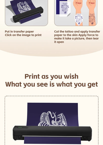 Mini A4 Tattoo Printer Portable Wireless Stencil Printer Tattoo Transfer Thermal Copier Comes