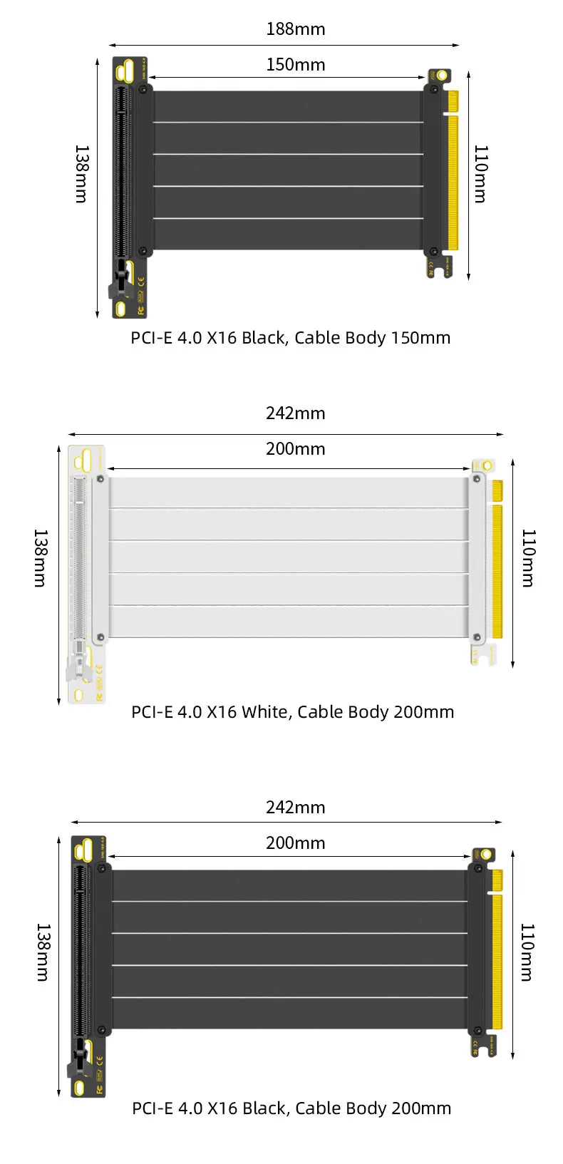 TEUCER PCI-E 4.0 X16 Riser Cable Video Card EMI Shielded High-Speed Flexible Extender PCI Express Gen 4 GPU Extension Cord