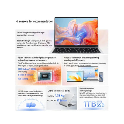 New HONOR Laptop MagicBook X16 Plus 16"Inch 2.5K 120Hz AMD Ryzen R7 8845HS 16/32GB 512GB/1TB Computer PC Notebook Ultrabook