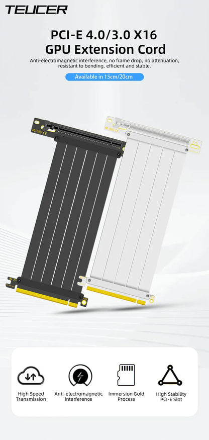 TEUCER PCI-E 4.0 X16 Riser Cable Video Card EMI Shielded High-Speed Flexible Extender PCI Express Gen 4 GPU Extension Cord