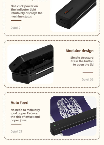 Mini A4 Tattoo Printer Portable Wireless Stencil Printer Tattoo Transfer Thermal Copier Comes
