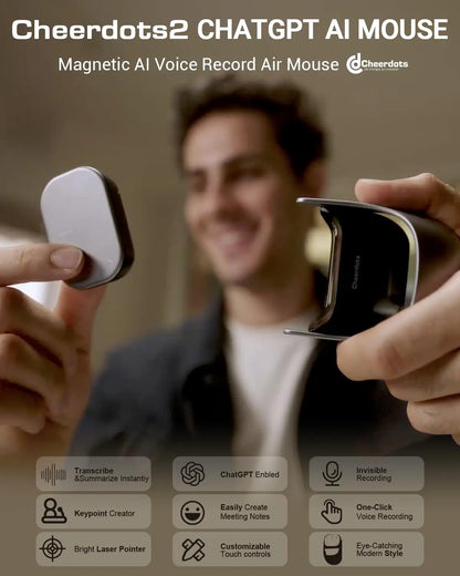 Cheerdots 2 Detachable Air Mouse Bluetooth Wireless Touchpad Laser AI Recording ChatGPT Mobile Presenter Remote Control Custom