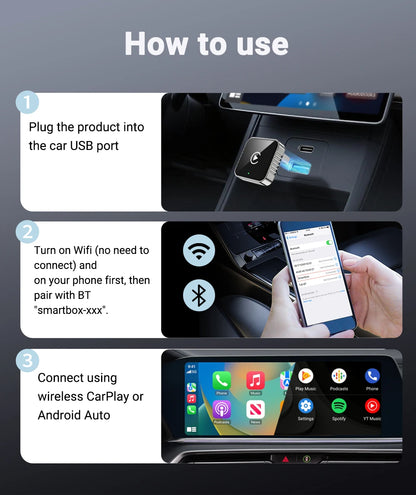 XUDA 2 in1 Wired to Wireless CarPlay Android Auto Adapter for OEM Car Stereo With USB Dongle Smart Mini Box Plug and Play Blueto
