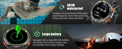 EIGIIS 1.45 Inch Smart Watch KE5 3ATM Waterproof Original Design Sports Watch With Compass And Altitude Barometer LED Flashlight