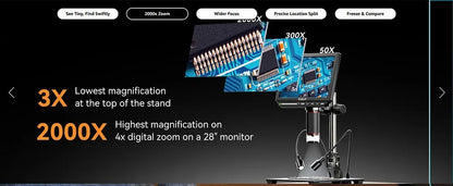 Elikliv EM4K 4K HDMI Digital Microscope for Electronics 8" 2000X Soldering Microscope for PCB Inspection Repair with 10" Stand