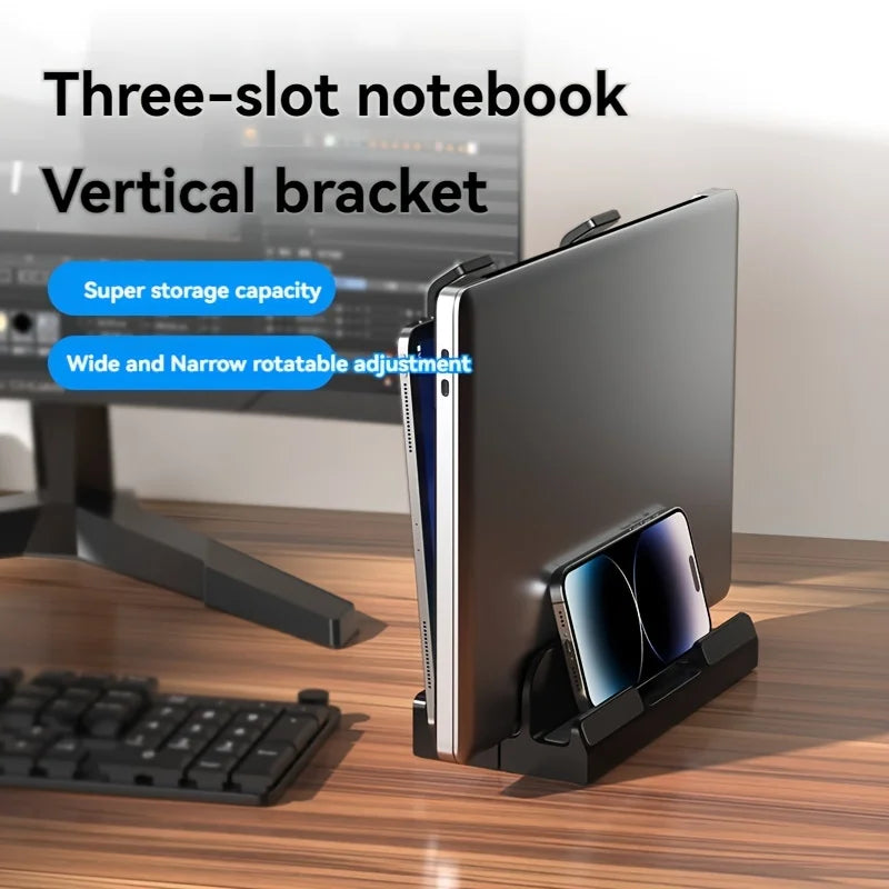 ABS material Adjustable vertical laptop stand with three-slot stand, padded computer stand for 16-inch laptops - rectangular