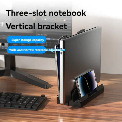 ABS material Adjustable vertical laptop stand with three-slot stand, padded computer stand for 16-inch laptops - rectangular