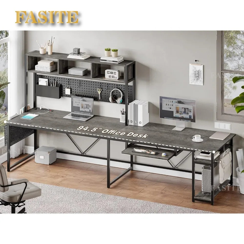 L Shaped Gaming Desk, Reversible Computer Desk with Power Outlet and Pegboard, Gaming Desk with Led Lights, Keyboard Tray