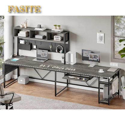 L Shaped Gaming Desk, Reversible Computer Desk with Power Outlet and Pegboard, Gaming Desk with Led Lights, Keyboard Tray