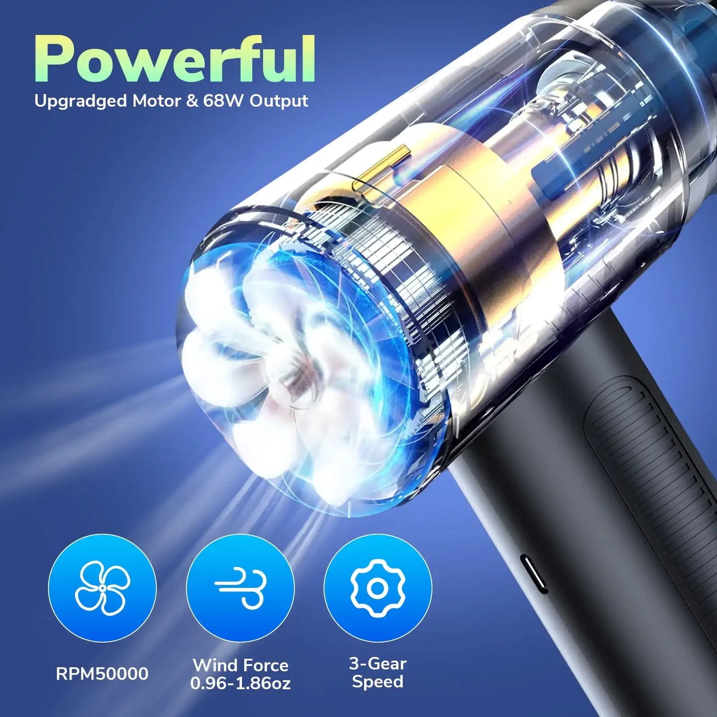 Electric Air Duster, Powerful Compressed Air Blower for Electronics, Car Interior, Pet Hair, and Home Cleaning