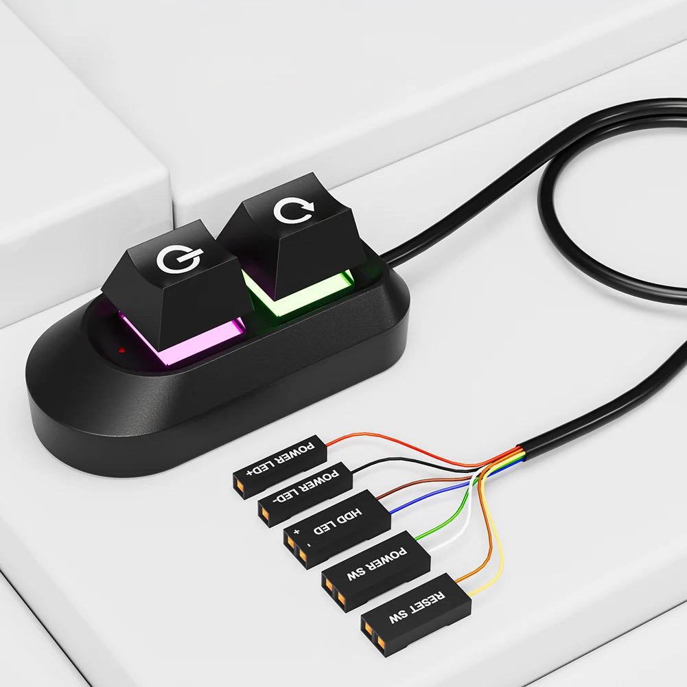 Logo PC Extension Switch 200cm Computer Desktop On/Off Switch Motherboard External Start Extension Cable Key With RGB LED Lights