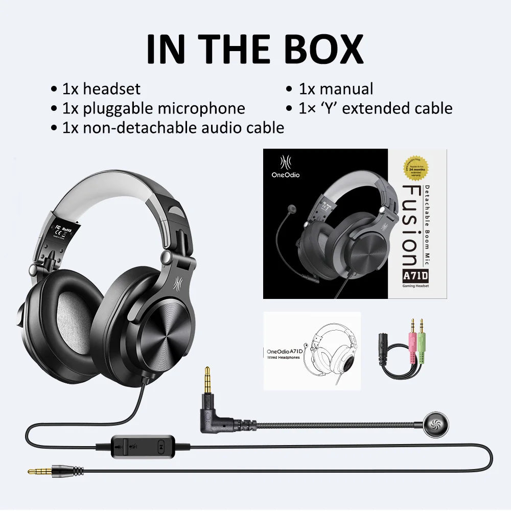 Oneodio A71D Wired Gaming Headset Gamer Over Ear Hi-Res Audio Headphones With Detachable Microphone For PC Computer PS4 PS5 Xbox