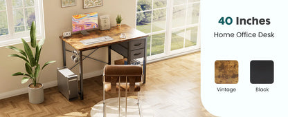 JHK 47IN Computer Desk with 2 Drawers For Study Office Gaming Wood Table with Adjustable Position Drawers Modern Work Table