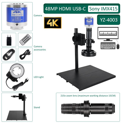 60MP 4K UHD Digital Microscope For Electronics 215x 5x Electronic Magnification Soldering Microscope Software WithSturdy Bracket