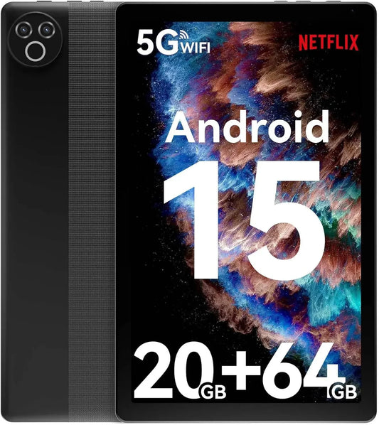 Android 15 Tablet 10 Inch OS GMS Certified Tablets 1.8 GHz 5-Core 20GB RAM 64 GB ROM 1TB Expand WiFi 6 Bluetooth 5.4 Dual Camera