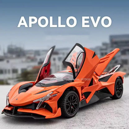 1/24 Scale Apollo EVO Alloy Sports Car Model Metal Diecast Miniature Toy with Pull Back Sound Light Vehicles Boys Birthday Gift