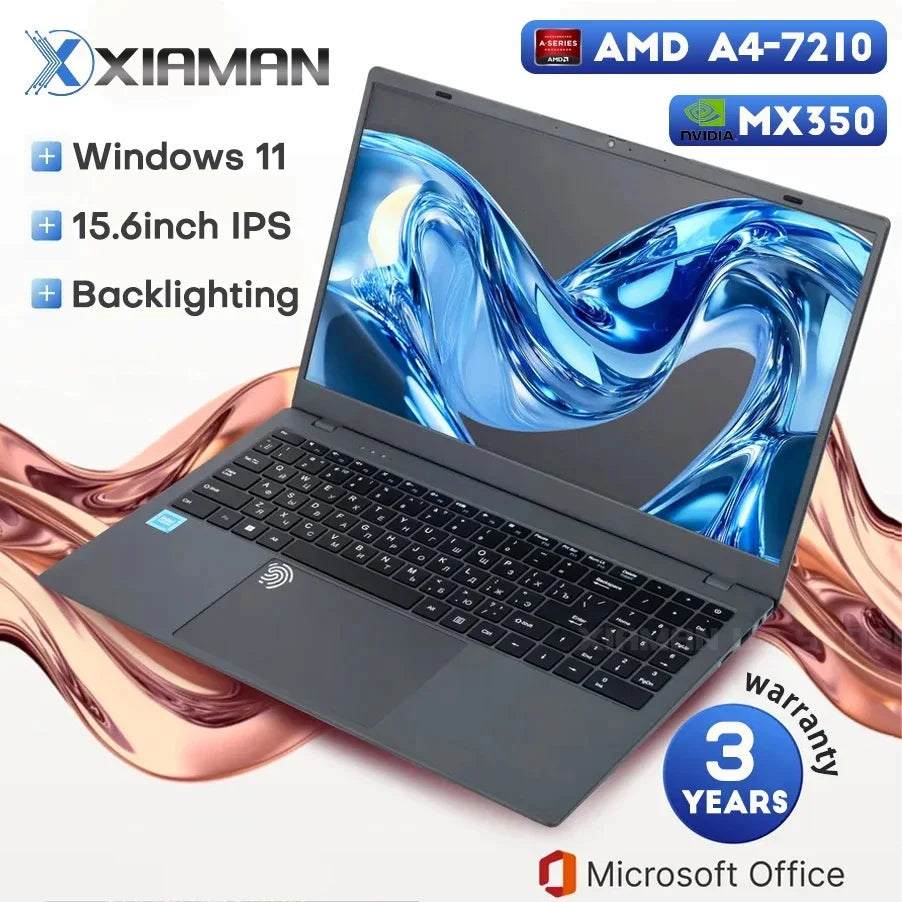 Xiaman 15.6" Gaming Laptop Computer AMD A4-7210 MX350 Discrete Graphics Notebook PC Gamer Windows 11 Fingerprint Unlock Laptops