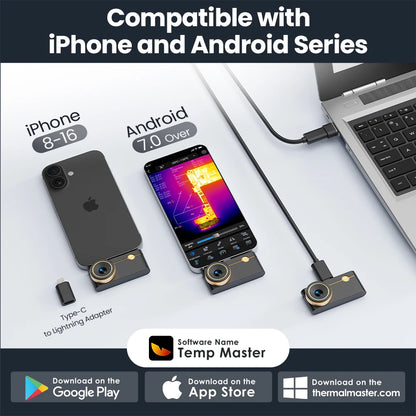 (Android&iPhone) P3 Type-C Thermal Camera for Electronics Repair 512×384 Adjustable Macro Lens 600℃ Usb Thermal Imaging Camera