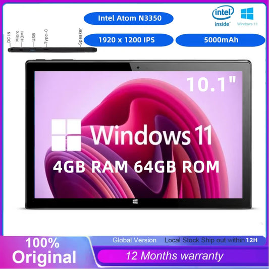 Big Sales Type-C Intel N3350 Windows 11 Tablet PC 10.1 INCH 4GB RAM 64GB ROM 64bit 4-Cores 1920 x 1200 IPS Resolution 1*USB 3.0