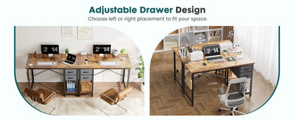 JHK 47IN Computer Desk with 2 Drawers For Study Office Gaming Wood Table with Adjustable Position Drawers Modern Work Table