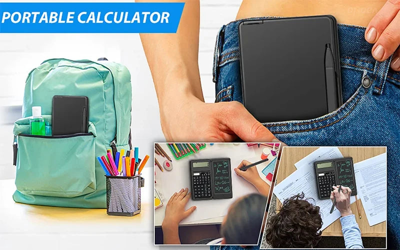 Solar Powered Scientific Calculator & 6 Inch Writing Tablet Foldable 10 Digit LCD Display For Office Student Teachers Accountant